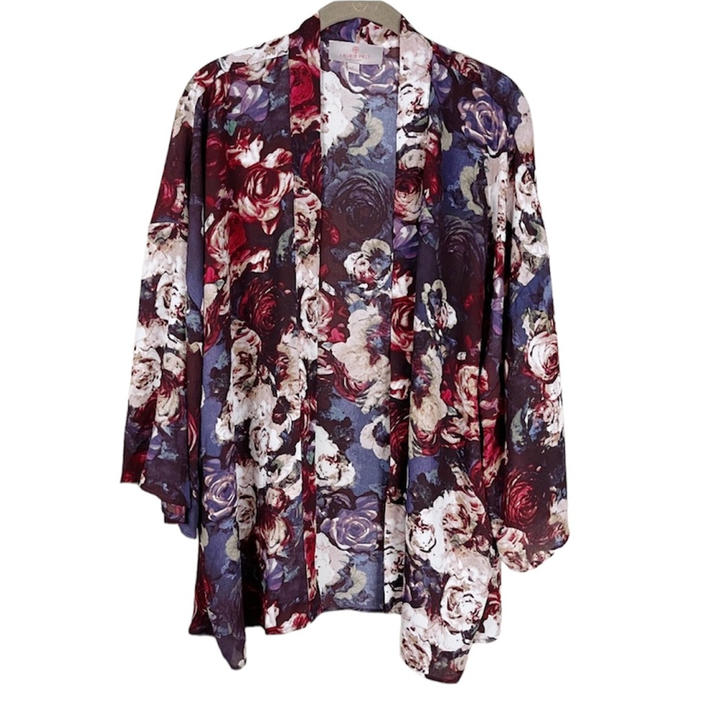 Laurie Felt Multicolor Floral Open Front Boho Kimono